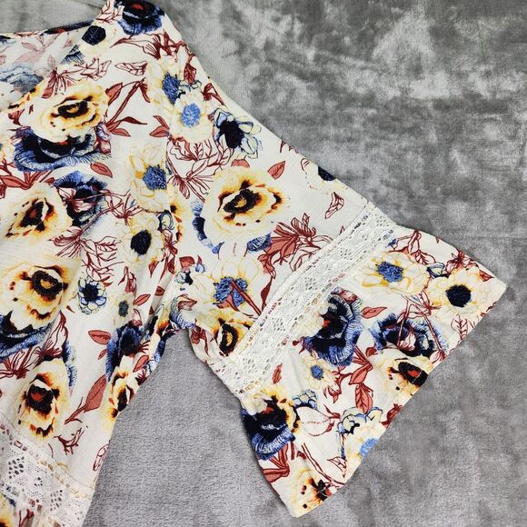 Maurices Womens Top 2X Multi Floral Lace 3/4 Flared Sleeve Boho Peasant Cottage - Picture 4 of 10